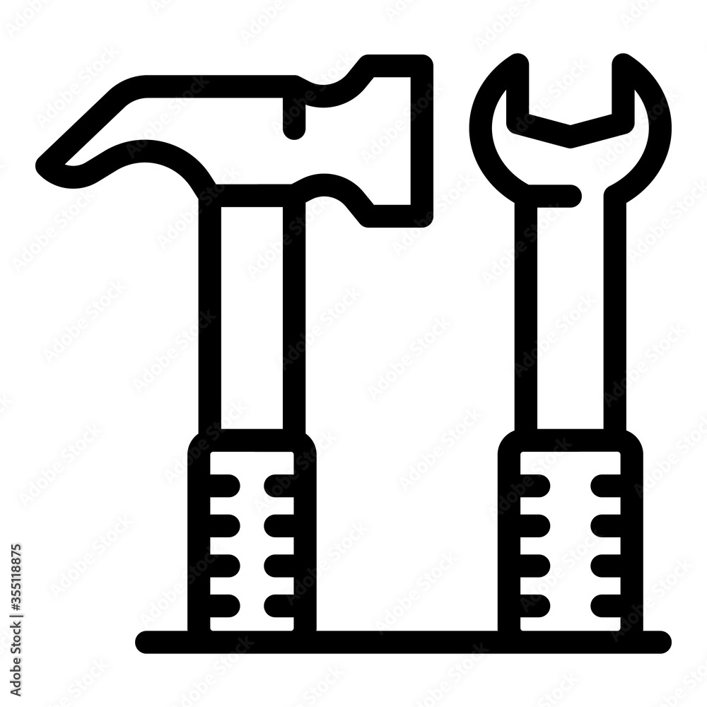 Poster communications engineer hammer key icon. outline communications engineer hammer key vector icon for 