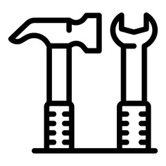 Communications engineer hammer key icon. Outline communications engineer hammer key vector icon for web design isolated on white background