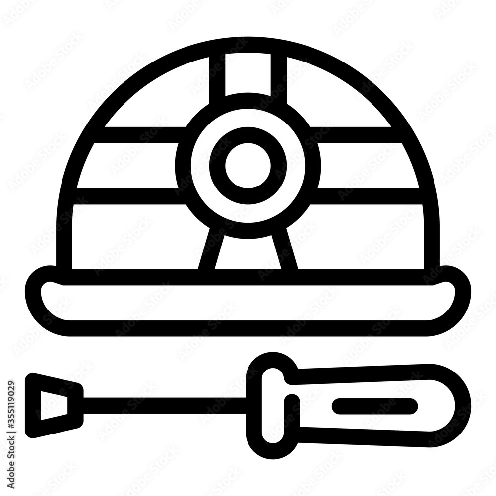 Poster communications engineer helmet screwdriver icon. outline communications engineer helmet screwdriverv