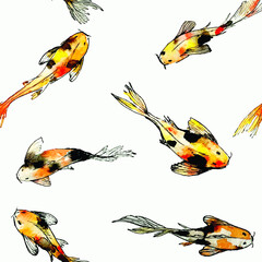 watercolor seamless pattern with koi fish 
