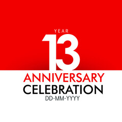 13 year Anniversary Concept Red Color and White for Banner, Poster, Greeting Card - Vector