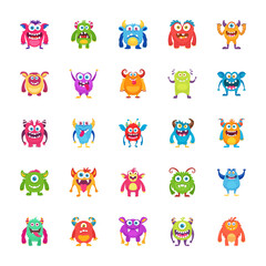 Monster Characters Flat Vector Icons 