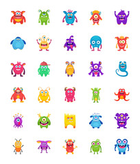 Funny Monsters Flat Vector Icons 