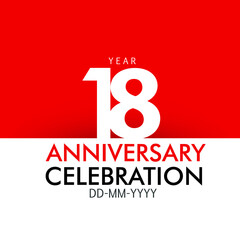 18 year Anniversary Concept Red Color and White for Banner, Poster, Greeting Card - Vector