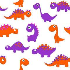 Childish dinosaur seamless pattern for fashion clothes, fabric, t shirts. hand drawn vector