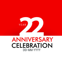 22 year Anniversary Concept Red Color and White for Banner, Poster, Greeting Card - Vector