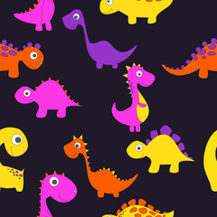 Fototapeta na wymiar Childish dinosaur seamless pattern for fashion clothes, fabric, t shirts. hand drawn vector