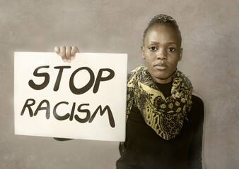 stop racism black activist girl protesting against government - young outraged and hipster African...