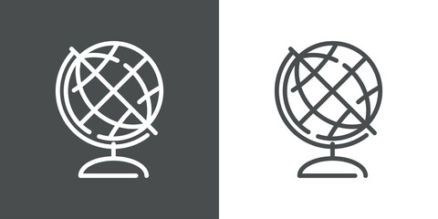 Símbolo geografía. Icono plano lineal globo terráqueo con base para escuela en fondo gris y fondo blanco © teracreonte
