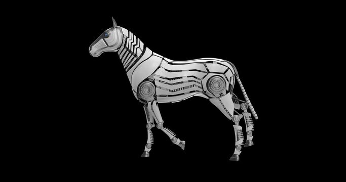 Mechanical horse running. 3d Animation
