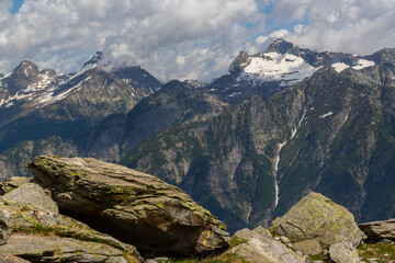 snowcapped summit of Monte Zucchero and Triangolino in Swiss Ticino mountains