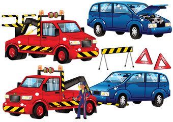 Naklejka premium Breakdown truck and car
