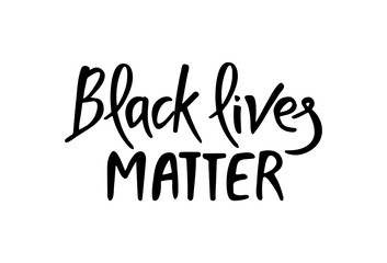 Black Lives Matter hand drawn lettering sign isolated on white background. International human rights movement handwriting text. Social media hashtag. Vector illustration.