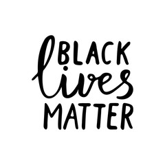 Black Lives Matter hand drawn lettering sign isolated on white background. International human rights movement handwriting text. Social media hashtag. Vector illustration.