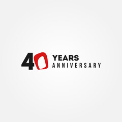 40 Years Anniversary Black And Red Vector Design