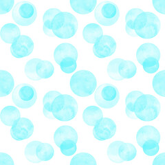 Cercles bleu turquoise aquarelle transparente motif. Abstrait aquarelle avec des cercles de couleur sur blanc