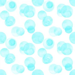 Papier Peint photo autocollant Polka dot Cercles bleu turquoise aquarelle transparente motif. Abstrait aquarelle avec des cercles de couleur sur blanc
