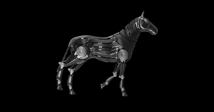 Mechanical horse running. 3d Animation