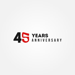 45 Years Anniversary Black And Red Vector Design