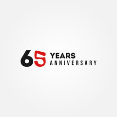 65 Years Anniversary Black And Red Vector Design