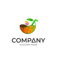 Orange Juice Logo, Fresh Fruits Logo Vector