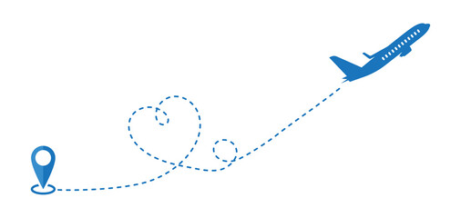 Travel plane path colour icon or dashed line vector for Airplane path.