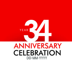 34 year Anniversary Concept Red Color and White for Banner, Poster, Greeting Card - Vector