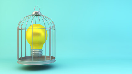 Fototapeta na wymiar lightbulb on a cage concept 3d rendering