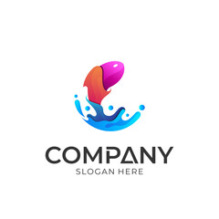 Fototapeta premium Fish jump with water splash logo vector