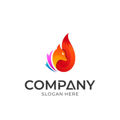 Logo vector of fire and fox. Simple style. Logo template ready for use.