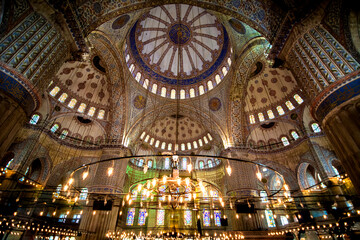 Interior view from the Blue Mosque, Sultanahmed Mosque built by Sultan Ahmed