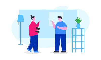 Creative team characters flat vector horizontal banner. Discussion people. Office workers life. Team thinking and brainstorming.