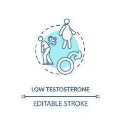 Low testosterone concept icon. Mens healthcare problem, male illness idea thin line illustration. Hormonal disorder, sexual dysfunction. Vector isolated outline RGB color drawing. Editable stroke