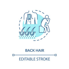 Fototapeta premium Back hair concept icon. Common male problem, mens healthcare issue idea thin line illustration. Excessive hairiness, hair removal procedure. Vector isolated outline RGB color drawing. Editable stroke