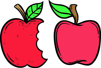 collection of doodle red apple with outline