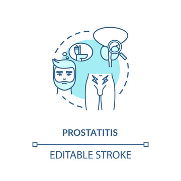 Prostatitis concept icon. Mens health problem, common urological disease idea thin line illustration. Prostate gland inflammation, infection. Vector isolated outline RGB color drawing. Editable stroke