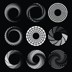 Set of abstract white rectangle dots. Circle form. Geometric art. Trendy design element for frame, logo, tattoo, sign, symbol, web, prints, posters, template, pattern and abstract background