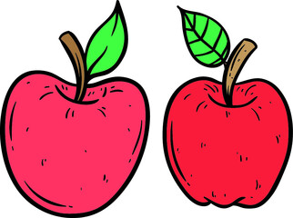 colored apple set using doodle art on white background