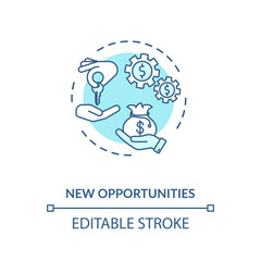 New opportunities turquoise concept icon. Startup, entrepreneurship. Sharing economy. Business project idea thin line illustration. Vector isolated outline RGB color drawing. Editable stroke