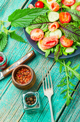 Vegetable salad with salmon