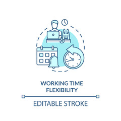 Working time flexibility turquoise concept icon. Freelancer benefit. Time management. Remote position idea thin line illustration. Vector isolated outline RGB color drawing. Editable stroke
