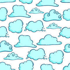 Cute blue clouds in seamless pattern