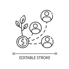 Stakeholder pixel perfect linear icon. investment in organization. Business project management. Thin line customizable illustration. Contour symbol. Vector isolated outline drawing. Editable stroke