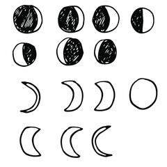 Fototapeta premium Moon phase. Astronomy. Set of vector illustrations drawn by hand and isolated on a white background