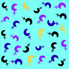 Fototapeta premium Vector model of symbols in the Black moon. Colorful Lilies on a turquoise background. Symbols of planets and signs in astrology. Isolated on a white background. Doodle style. For horoscopes 