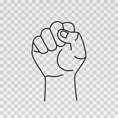 Hand drawn Fist raised isolated on transparent background. Jammed fist. Sketch. Vector illustration.