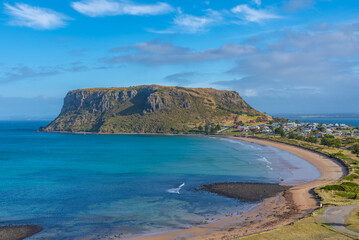 Aerial view of cityscape of Stanley, Australia