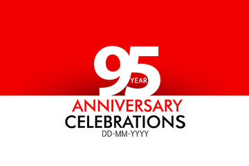 95 year Anniversary Concept Red Color and White for Banner, Poster, Greeting Card - Vector