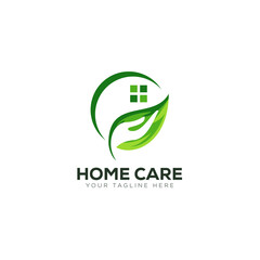 home care logo, creative letter c with window, and negative space on leaf vector