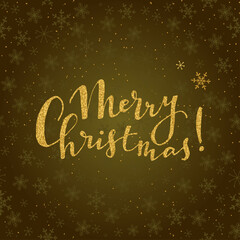 Merry Christmas, Happy New Year greeting card with gold glitter lettering. Vintage ornate calligraphy for invitation. Hand drawn calligraphy font for Xmas greeting card or invitation